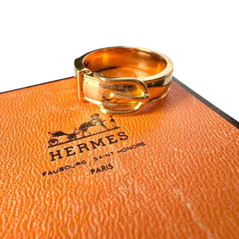 Hermes Gold Engraved Iconic Santur Belt Scarf Ring with Box - Picture 3 of 8